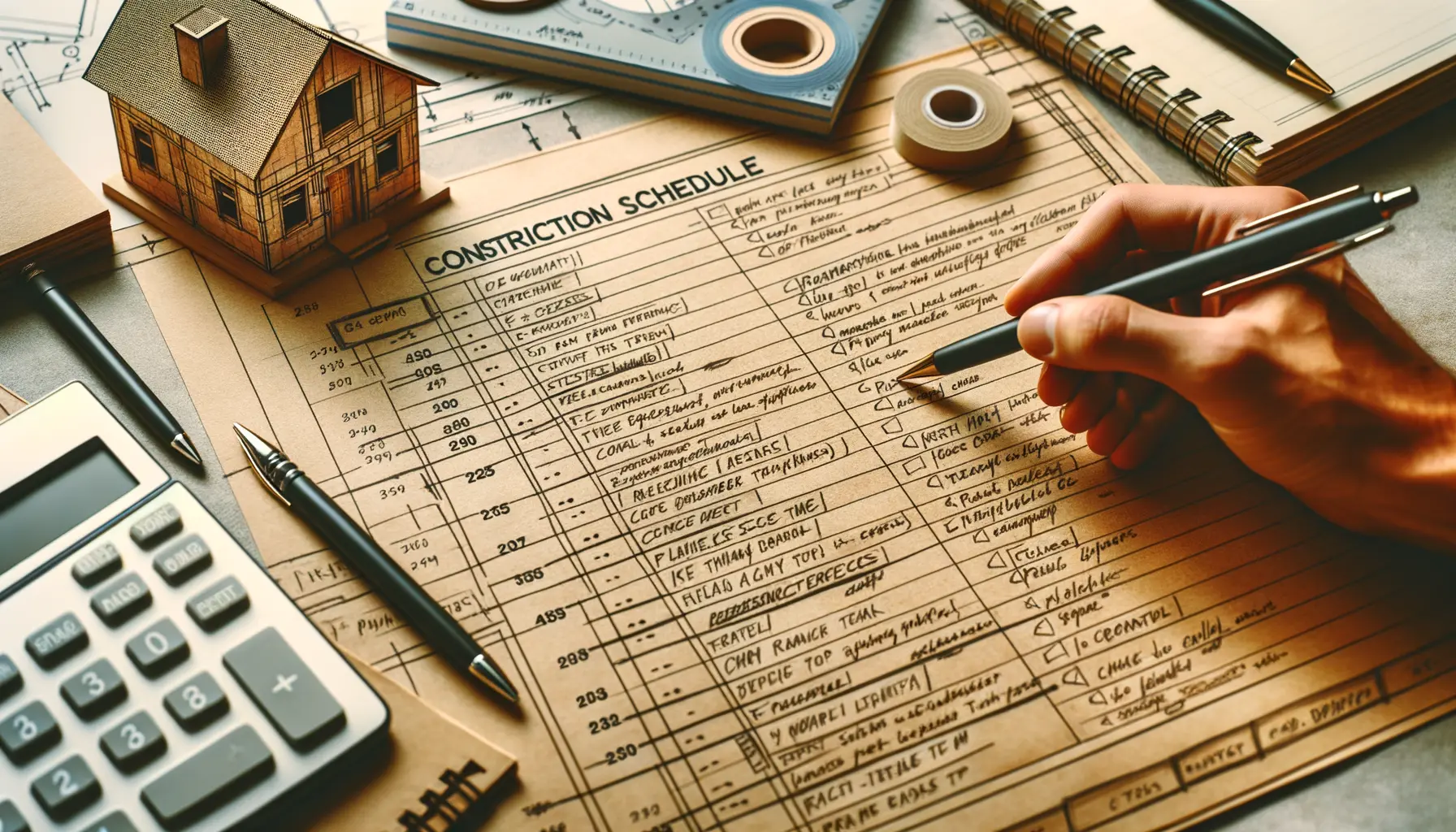 Detailansicht einer Hausbau Checkliste mit Aufgaben und Zeitplan