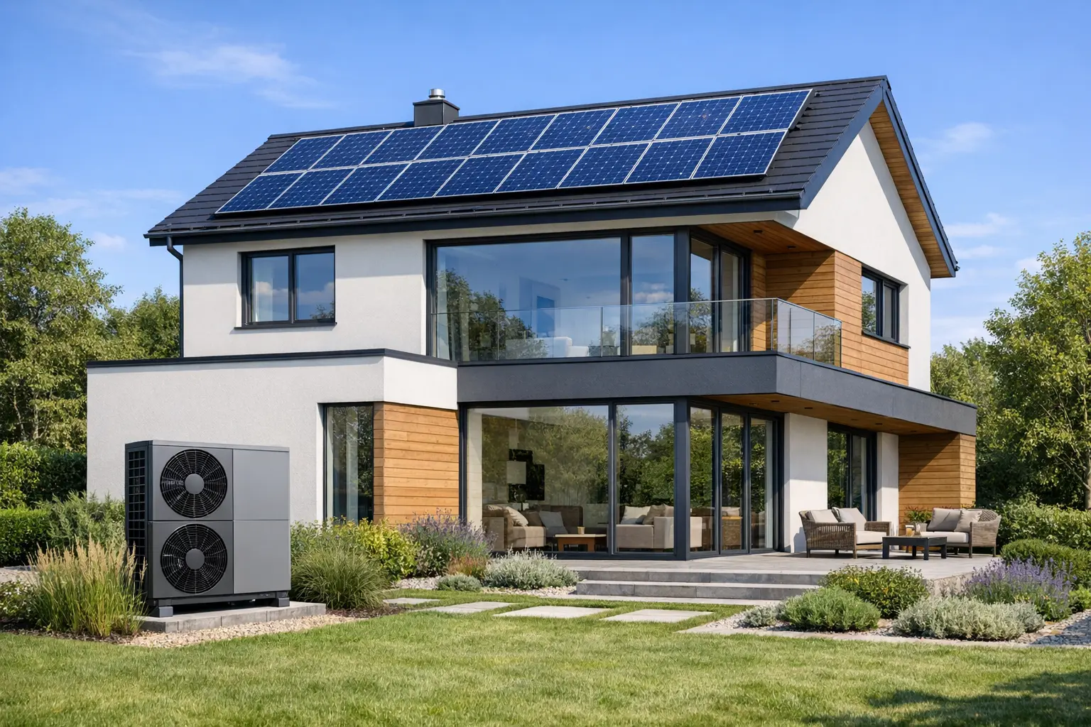 Energieeffizientes Haus bauen mit Solardach und Wärmepumpe
