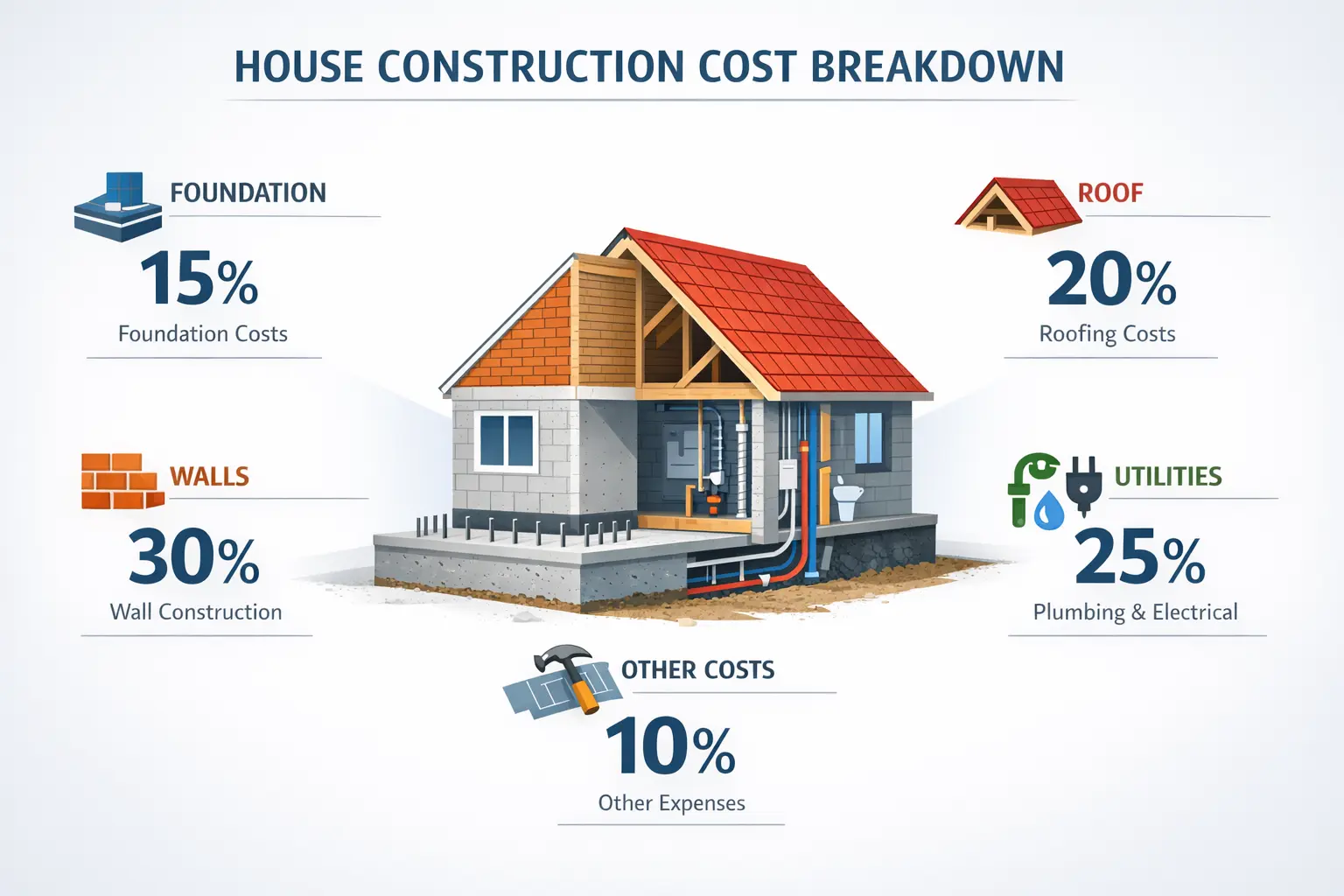 Hausbau Kostenplanung: Komplette Anleitung + Checkliste 1 Infografik der wichtigsten Kostenpunkte beim Hausbau