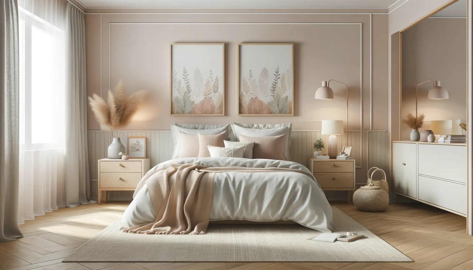 Schlafzimmer mit harmonischer Farbgestaltung und ruhiger Atmosphäre, Raumgestaltung Ideen 2026