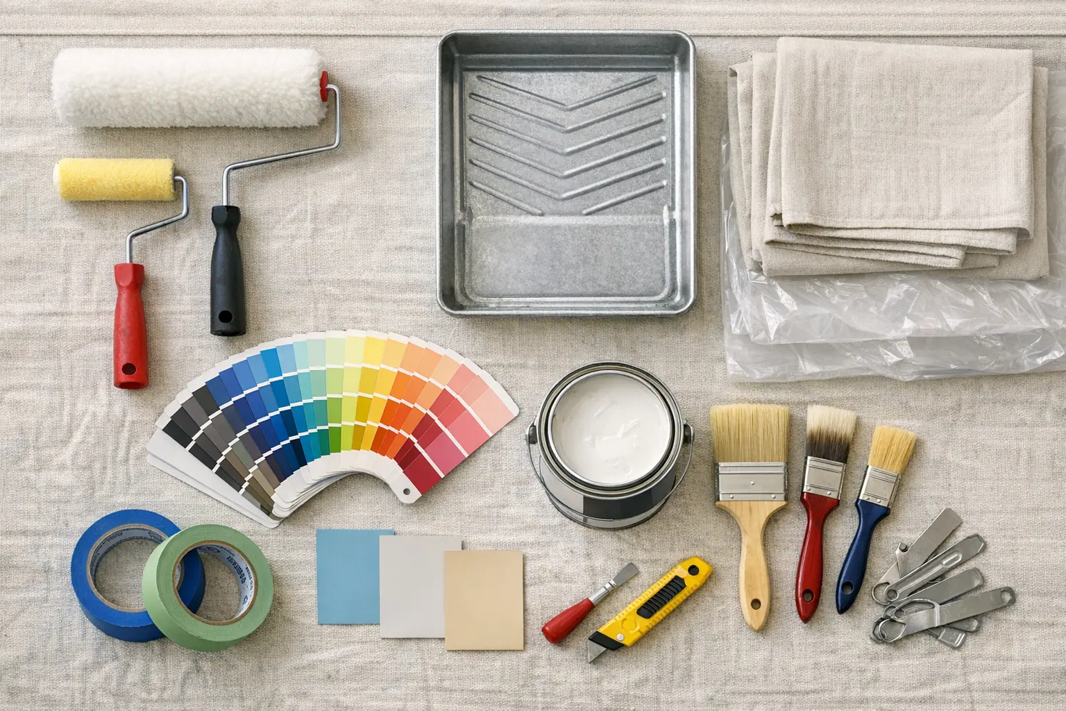 DIY Werkzeuge für Wandgestaltung Ideen mit Farbrollen und Pinseln