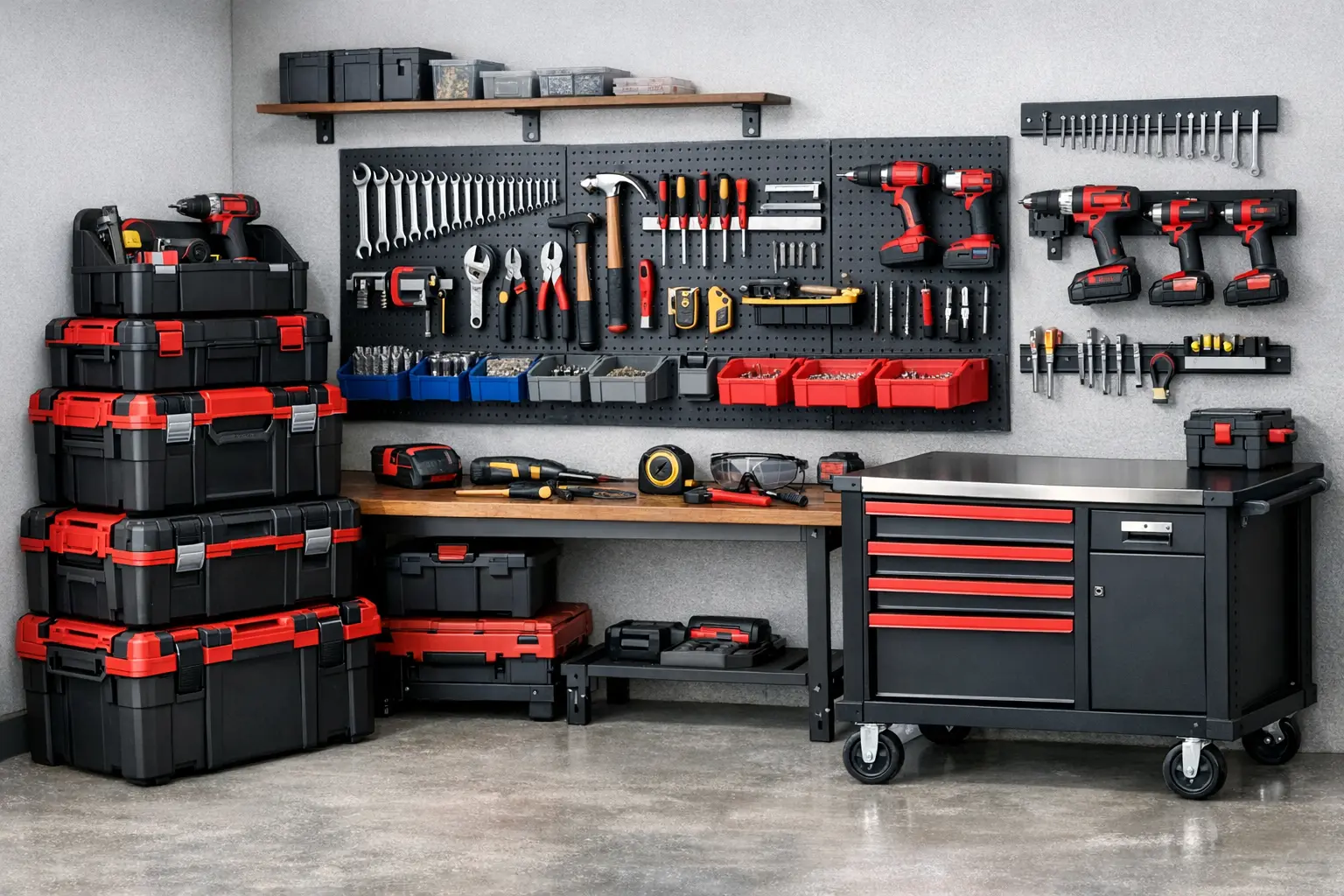 Modulare Werkzeugaufbewahrung und Organisation für Heimwerker